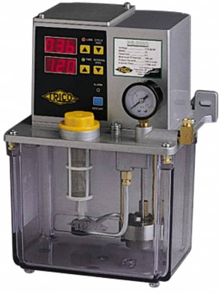 Trico - 8 L Reservoir Capacity, 0.2 cm Output per Hour, Electric Central Lubrication System - 3-999 Min Interval Between Cycles, 201mm Wide x 310mm High, 110 Volts, Oil, 5/16-24 Outlet Thread - Caliber Tooling