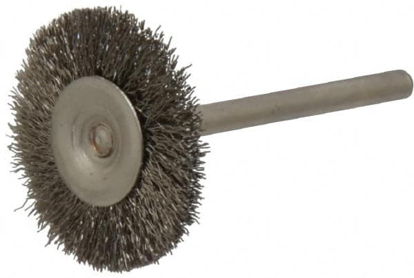 Osborn - 1" OD, 1/8" Shank Diam, Crimped Stainless Steel Wheel Brush - 0.005" Filament Diam, 25,000 RPM - Caliber Tooling