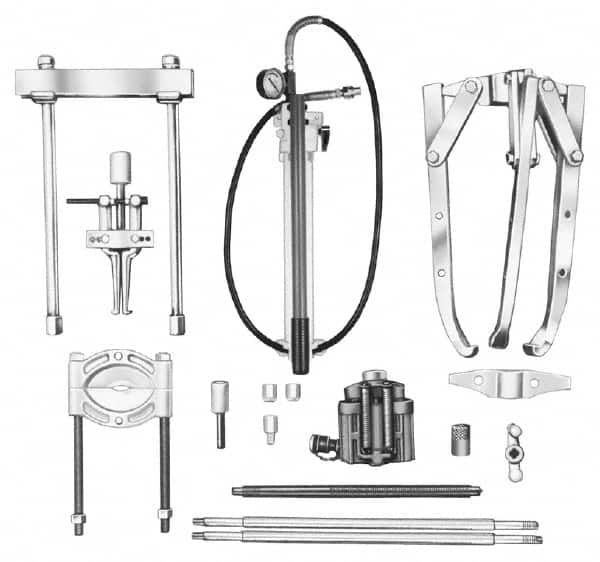 OTC - 18 Piece, 20" Spread, Hydraulic Puller Set - 3 Jaws, 41" OAL, 18-1/2" Reach - Caliber Tooling