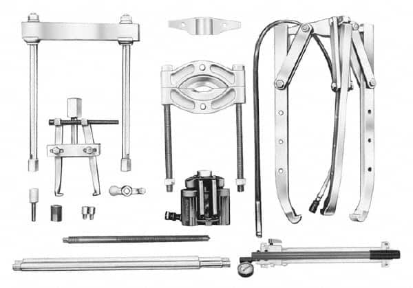 OTC - 17 Piece, 34" Spread, Hydraulic Puller Set - 3 Jaws, 19" OAL, 20-1/2" Reach - Caliber Tooling