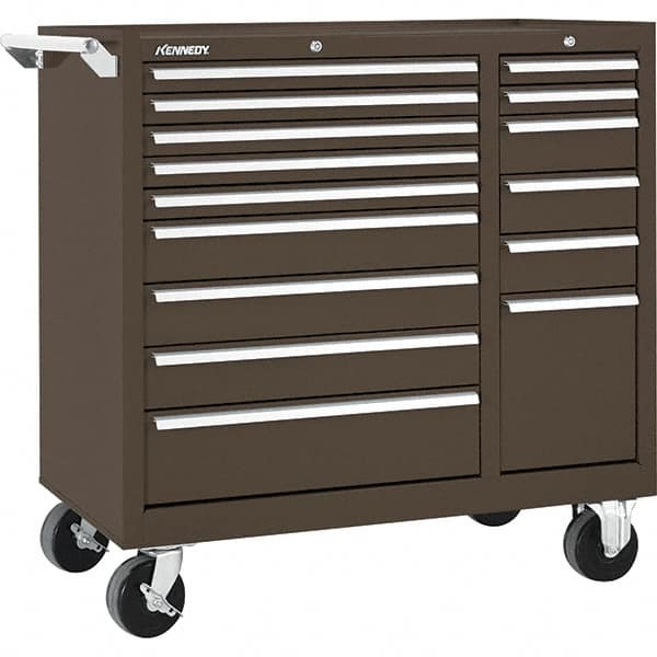 Kennedy - 15 Drawer 2,800 Lb Capacity Steel Tool Roller Cabinet - 39-3/8" Wide x 39" High x 18" Deep, Brown - Caliber Tooling