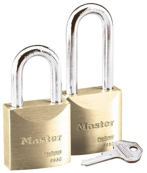 Master Lock - 1-3/16" Shackle Clearance, Keyed Different Pro Series Padlock - 29/32" Shackle Width, 5/16" Shackle Diam, Brass - Caliber Tooling