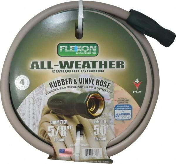 Made in USA - 50' Long All Weather Hose - 5/8" Diam, 3/4" GHT, Rubber/Vinyl, 300 psi, All Season, Green - Caliber Tooling