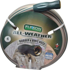 Made in USA - 75' Long All Weather Hose - 5/8" Diam, 3/4" GHT, Rubber/Vinyl, 300 psi, All Season, Green - Caliber Tooling