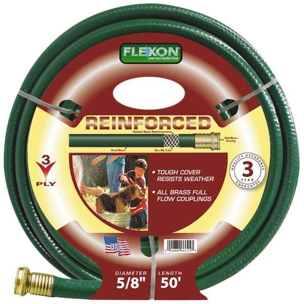 Made in USA - 50' Long Reinforced Rubber Hose - 5/8" Diam, 3/4" GHT, Vinyl, 212 psi, All Season, Green - Caliber Tooling