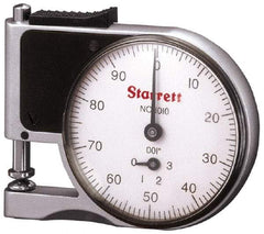 Starrett - 0 to 3/8 Inch Measurement, 0.001 Inch Graduation, 1/2 Inch Throat Depth, Dial Thickness Gage - 1-5/8 Inch Dial Diameter - Caliber Tooling