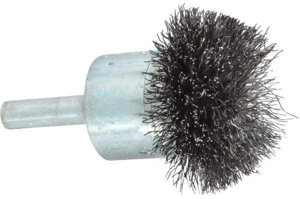 Osborn - 1-1/2" Brush Diam, Crimped, End Brush - 1/4" Diam Shank, 15,000 Max RPM - Caliber Tooling