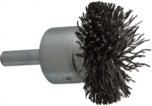 Osborn - 1-1/2" Brush Diam, Crimped, End Brush - 1/4" Diam Shank, 15,000 Max RPM - Caliber Tooling