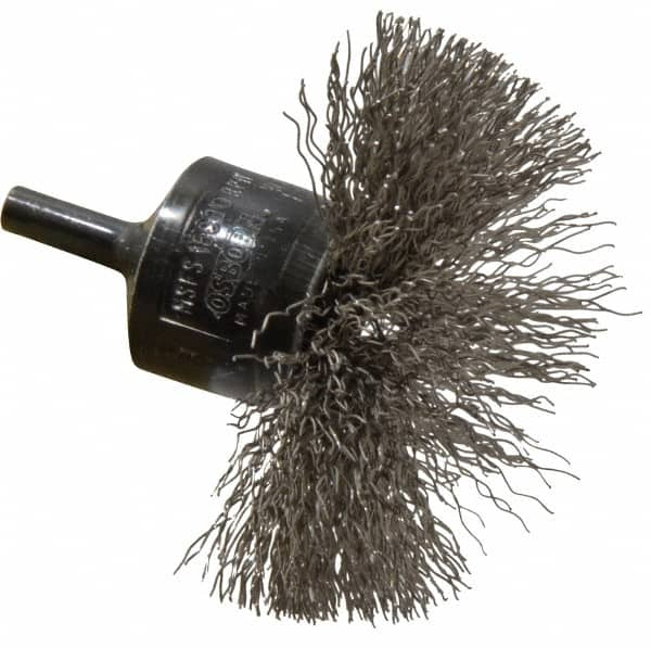 Osborn - 3" Brush Diam, Crimped, End Brush - 1/4" Diam Shank, 15,000 Max RPM - Caliber Tooling