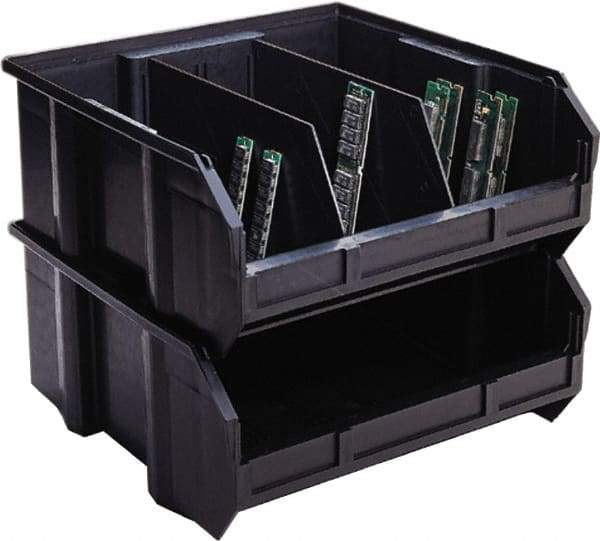 Quantum Storage - 50 Lb. Load Capacity, 10-3/4" Deep, Black Polypropylene Hopper Stacking Bin - 7" High x 8-1/4" Wide x 10-3/4" Long - Caliber Tooling