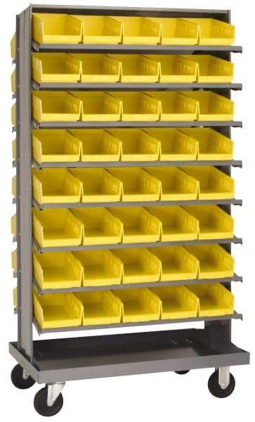 Quantum Storage - 27" Deep x 38" Wide x 64" High, Steel Floor Rack - 2 Sides, 128 Blue Plastic Bins, 38" Bin Width x 64" Bin Height x 27" Bin Depth - Caliber Tooling