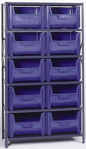 Quantum Storage - 18" Deep x 42" Wide x 75" High, Steel Open Hopper Storage Unit - 5/6 Shelves, 10 Blue Plastic Bins, 19-7/8" Bin Width x 12-7/16" Bin Height x 15-1/4" Bin Depth - Caliber Tooling