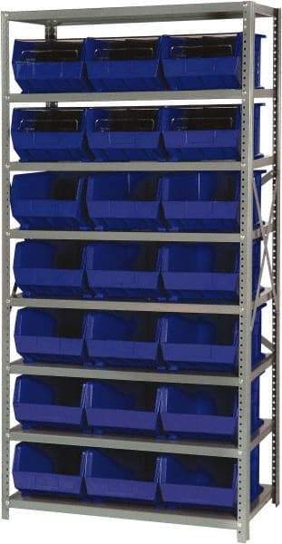 Quantum Storage - 12" Deep x 36" Wide x 75" High, Steel Open Hopper Storage Unit - 7/8 Shelves, 21 Yellow Plastic Bins, 11" Bin Width x 8" Bin Height x 16" Bin Depth - Caliber Tooling