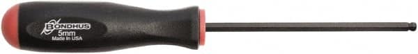 Bondhus - 5mm Hex Ball End Driver - 4.3" Blade Length, Rubber Grip Handle, 219mm OAL - Caliber Tooling