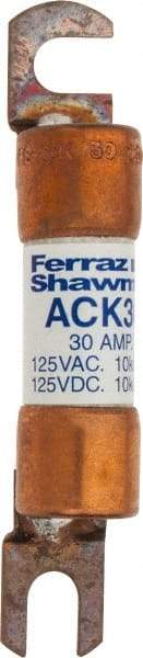 Ferraz Shawmut - 30 Amp Time Delay Round Forklift & Truck Fuse - 125VAC, 125VDC, 3.07" Long x 0.5" Wide, Bussman ACK30, Ferraz Shawmut ACK30 - Caliber Tooling