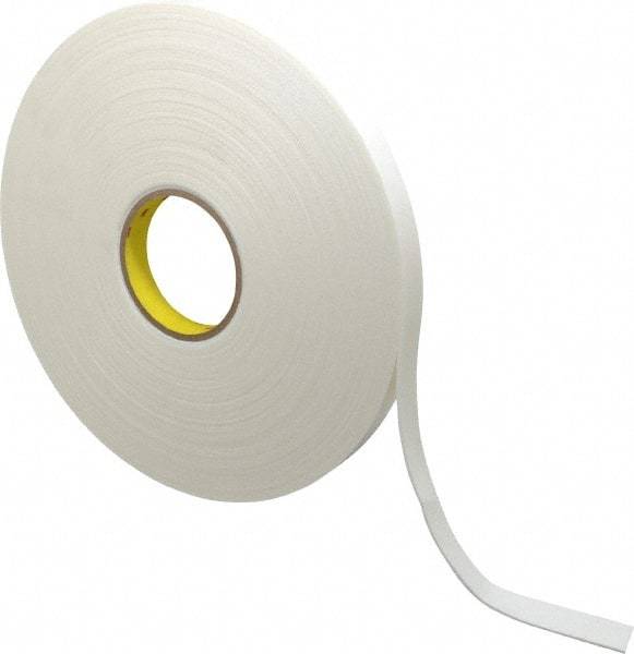 3M - 3/4" x 36 Yd Rubber Adhesive Double Sided Tape - 1/16" Thick, White, Polyethylene Foam Liner, Continuous Roll, Series 4466W - Caliber Tooling