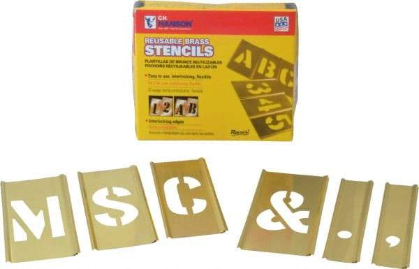 C.H. Hanson - 33 Piece, 2 Inch Character Size, Brass Stencil - Contains Letter Set - Caliber Tooling