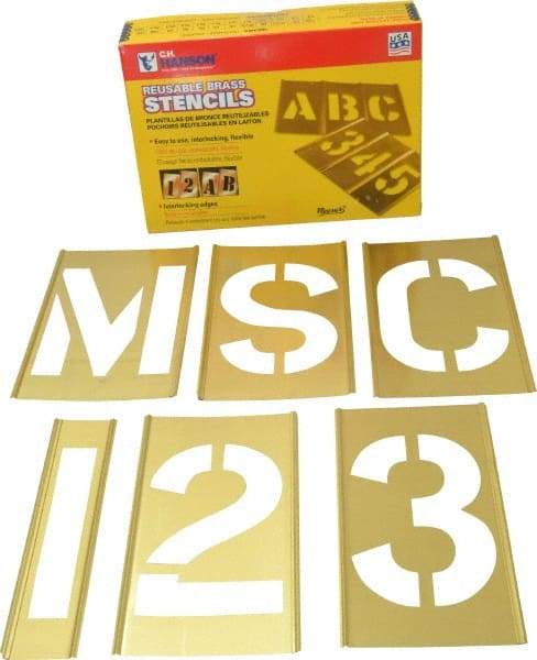 C.H. Hanson - 92 Piece, 5 Inch Character Size, Brass Stencil - Contains Three A Fonts - Caliber Tooling