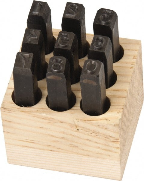 Made in USA - 9 Piece, 1/4" Character Steel Stamp Set - Caliber Tooling