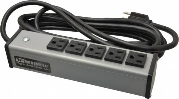 Wiremold - 5 Outlets, 120 Volts, 15 Amps, 15' Cord, Power Outlet Strip - Free Hanging Mount, 5-15 NEMA Configuration, 9-1/4" Strip, cULus Listed - Caliber Tooling