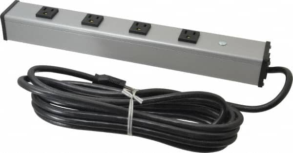 Wiremold - 4 Outlets, 120 Volts, 15 Amps, 15' Cord, Power Outlet Strip - Free Hanging Mount, 5-15 NEMA Configuration, 16" Strip, cULus Listed - Caliber Tooling