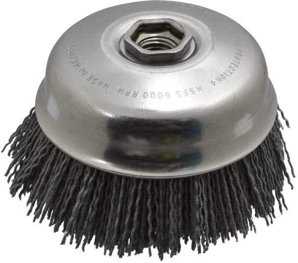 Osborn - 4" Diam, 5/8-11 Threaded Arbor Straight Wire Nylon Cup Brush - Medium Grade, 1-1/2" Trim Length, 6,000 Max RPM - Caliber Tooling