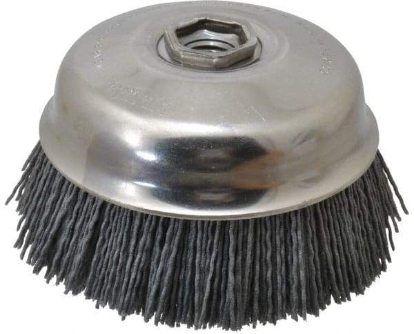 Osborn - 4" Diam, 5/8-11 Threaded Arbor Straight Wire Silicon Carbide Cup Brush - Fine Grade, 1-1/2" Trim Length, 6,000 Max RPM - Caliber Tooling