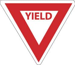 NMC - "Yield", 30" Wide x 30" High, Aluminum Stop & Yield Signs - 0.08" Thick, Red on White, High Intensity Reflectivity, Triangle, Post Mount - Caliber Tooling