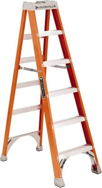 Louisville - 4 Steps, 5' High, Type IA Rating, Fiberglass Step Ladder - 300 Lb Capacity, 21-1/16" Base Width - Caliber Tooling