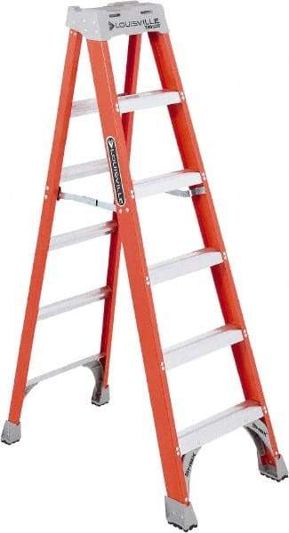 Louisville - 5 Steps, 6' High, Type IA Rating, Fiberglass Step Ladder - 300 Lb Capacity, 22-9/16" Base Width - Caliber Tooling