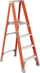 Louisville - 6 Steps, 6' High, Type IA Rating, Fiberglass Platform Ladder - 300 Lb Capacity, 28-1/8" Base Width - Caliber Tooling