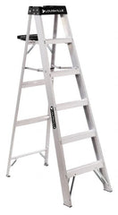 Louisville - 4 Steps, 5' High, Type IA Rating, Aluminum Step Ladder - 300 Lb Capacity, 20-1/8" Base Width - Caliber Tooling