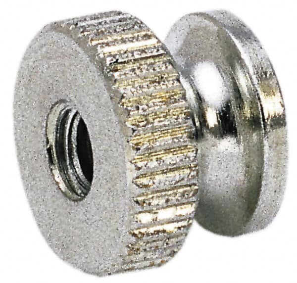 Electro Hardware - 3/8-16" UNC Thread, Uncoated, Grade 302, 303 Stainless Steel Round Knurled Thumb Nut - 15/32" Overall Height, 3/4" Head Diam - Caliber Tooling