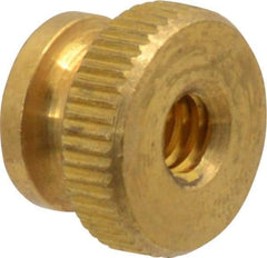 Electro Hardware - #10-24 UNC Thread, Uncoated, Grade B-633 Brass Round Knurled Thumb Nut - 11/32" Overall Height, 1/2" Head Diam - Caliber Tooling