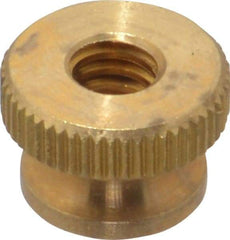 Electro Hardware - 1/4-20" UNC Thread, Uncoated, Grade B-633 Brass Round Knurled Thumb Nut - 3/8" Overall Height, 9/16" Head Diam - Caliber Tooling