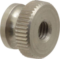 Electro Hardware - #10-32 UNF Thread, Uncoated, Grade 302, 303 Stainless Steel Round Knurled Thumb Nut - 11/32" Overall Height, 1/2" Head Diam - Caliber Tooling