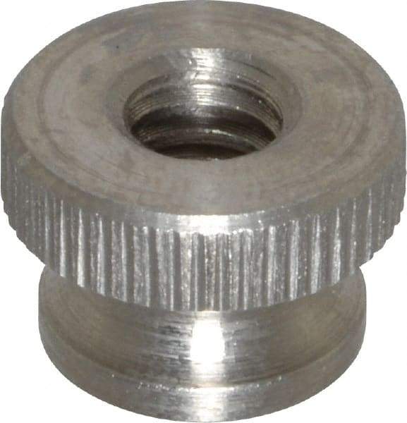 Electro Hardware - 1/4-20" UNC Thread, Uncoated, Grade 302, 303 Stainless Steel Round Knurled Thumb Nut - 3/8" Overall Height, 9/16" Head Diam - Caliber Tooling