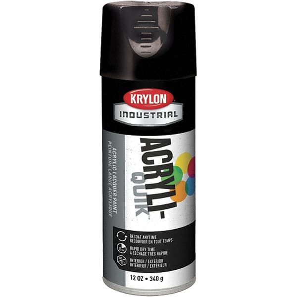 Krylon - Black, 12 oz Net Fill, Gloss, Lacquer Spray Paint - 15 to 20 Sq Ft per Can, 16 oz Container, Use on Cabinets, Color Coding Steel & Lumber, Conduits, Drums, Ducts, Furniture, Motors, Pipelines, Tools - Caliber Tooling