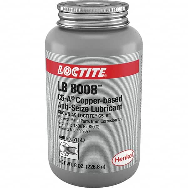 Loctite - 8 oz Can High Temperature Anti-Seize Lubricant - Copper/Graphite, -29 to 1,800°F, Copper Colored, Water Resistant - Caliber Tooling