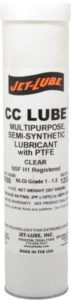 Jet-Lube - 14 oz Cartridge Synthetic General Purpose Grease - Clear, Food Grade, 400°F Max Temp, NLGIG 1-1/2, - Caliber Tooling