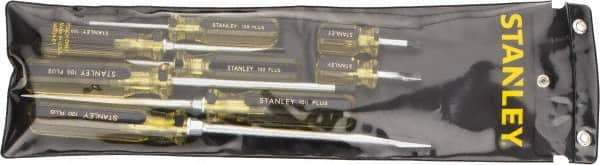 Stanley - 8 Piece Slotted, Phillips & Stubby Screwdriver Set - Bit Sizes: Philips #1 to #3, Tip Thickness: 1/4, 5/16 & 3/8 - Caliber Tooling