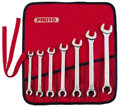 Proto - 7 Piece, 3/8" to 3/4", 6 Point Flare Nut Wrench Set - Inch Measurement Standard, Satin Finish, Comes in Nylon Roll - Caliber Tooling