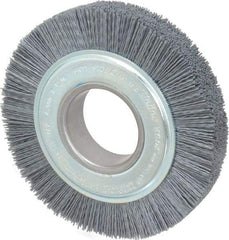 Weiler - 6" OD, 2" Arbor Hole, Crimped Nylon Wheel Brush - 1" Face Width, 1-1/4" Trim Length, 0.035" Filament Diam, 3,600 RPM - Caliber Tooling