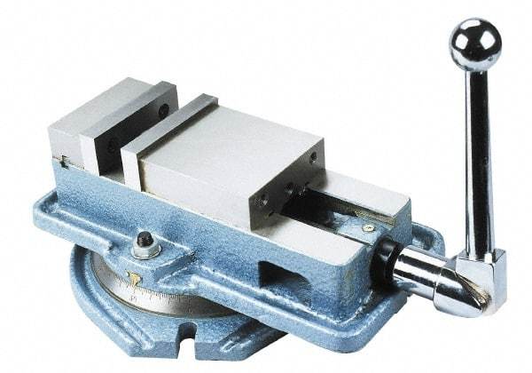 Interstate - 6" Jaw Width, Horizontal Swivel Machine Vise - Manual Operation, 1 Station, 16.85" Long x 6.22" High x 1-1/2" Deep, 1-3/4" Jaw Height, Cast Iron - Caliber Tooling