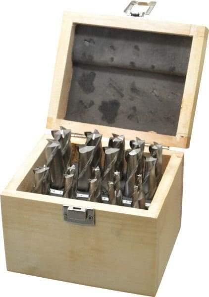 Interstate - 3/16 to 3/4", 2, 4 Flute Square End Mill Set - Uncoated, Cobalt, Single End, Centercutting - Caliber Tooling