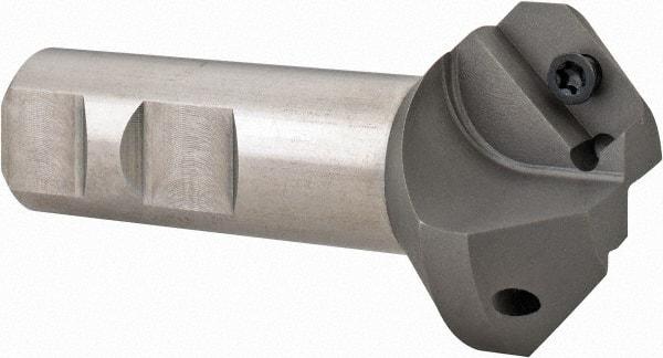 Everede Tool - 30° Lead Angle, 1.553" Max Cut Diam, 1" Min Cut Diam, 0.479" Max Depth of Cut, Indexable Chamfer and Angle End Mill - 3 Inserts, APLT 347 Insert Style, 3.2" Overall Length, Straight Shank, 60° Included Angle - Caliber Tooling