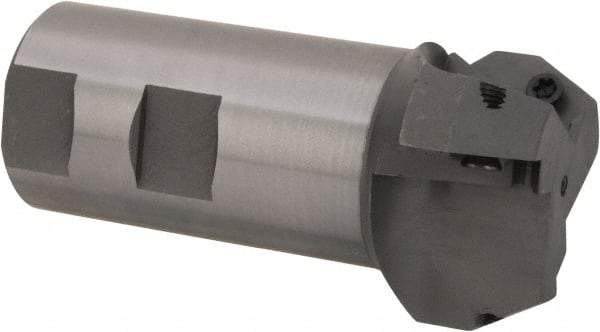 Everede Tool - 30° Lead Angle, 1.803" Max Cut Diam, 1-1/4" Min Cut Diam, 0.479" Max Depth of Cut, Indexable Chamfer and Angle End Mill - 3 Inserts, APLT 347 Insert Style, 3.2" Overall Length, Straight Shank, 60° Included Angle - Caliber Tooling