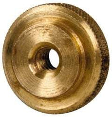 Gibraltar - #10-24 UNC Thread, Uncoated, Brass Round Knurled Check Nut - 1/4" Overall Height, 3/4" Diam x 3/16" Head Height, 1/2" Base Diam - Caliber Tooling