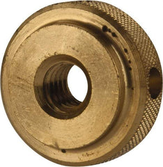 Gibraltar - 5/16-18" UNC Thread, Uncoated, Brass Round Knurled Check Nut - 3/8" Overall Height, 1" Head Diam, 3/4" Diam x 3/32" Base Height - Caliber Tooling