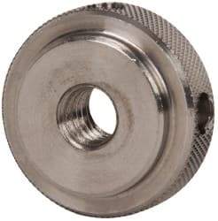 Gibraltar - 5/16-18" UNC Thread, Uncoated, Stainless Steel Round Knurled Check Nut - 3/8" Overall Height, 1" Head Diam, 3/4" Diam x 3/32" Base Height - Caliber Tooling